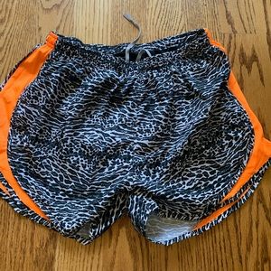 Nike Black and Orange Print Running Shorts
